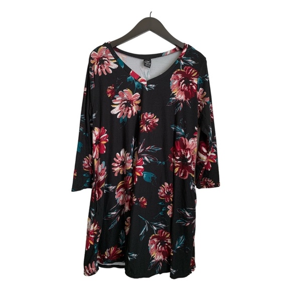 Lildy Dress Size L-XL Soft Floral Black 3/4 Sleeves SOOO SOFT with Pockets - Picture 1 of 6